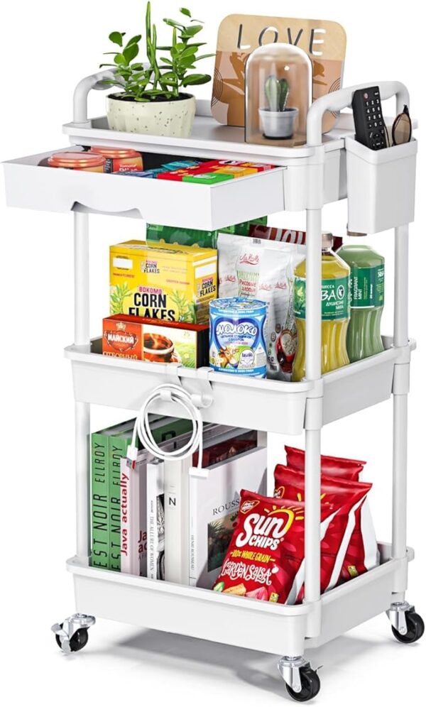 LIMITED TIME DEAL 45% saving with applied cod [ RGJIU3FQ] Rolling Utility Cart with Drawer 3 Tier - Image 4