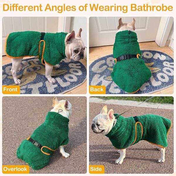 Limited time deal Save 30% promo code:[ LWLBSQMO] Glittme Dog Bathrobe, Super Soft Dog Robe Quick Drying Dog Towels for Drying Dogs Large, Adjustable Dog Robes for After Bath, and Dog Dryer for Dog, Puppy, S, Green - Image 2